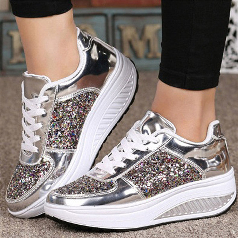 Women's Sequin Sneakers – Glam Lace-Up Casual Shoes