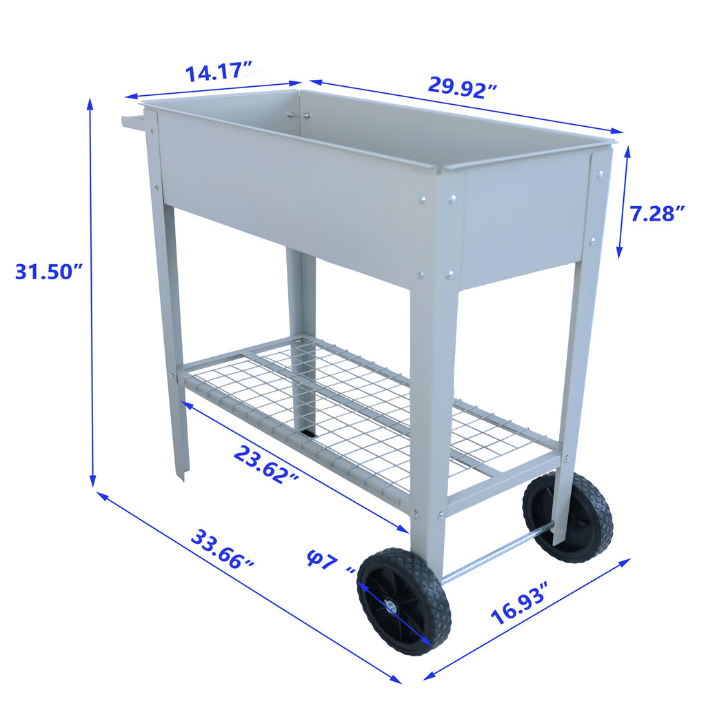 Aveyas mobile metal elevated garden bed cart, with legs, elevated flowerpot box with wheels (gray)
