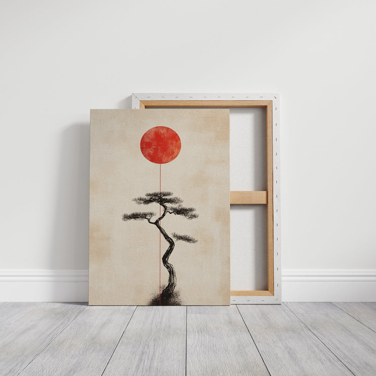 Minimalist Bonsai & Rising Sun – Japanese Zen-Inspired Wall Art