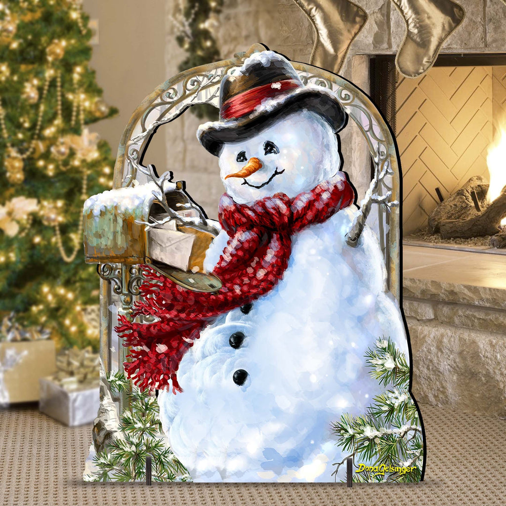 Seasons Greetings Snowman Outdoor Holiday Decor Dona Gelsinger Art - Holiday Lawn and Yard Wooden Decor - 8461038-2F-DG