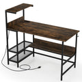 48 Inch Computer Desk with Power Outlets and Storage Shelves