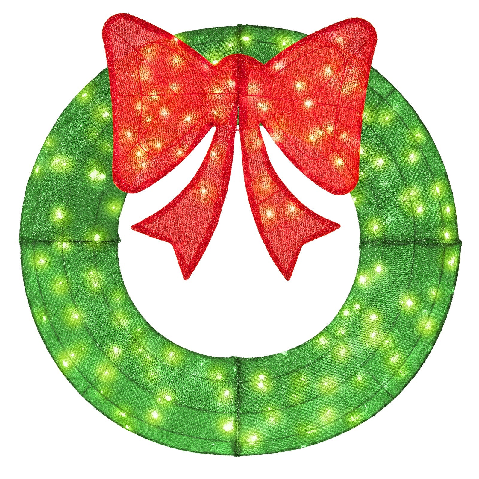 48 Inch Pre-Lit Lighted Christmas Mesh Wreath with Bow and 200 LED Bulbs