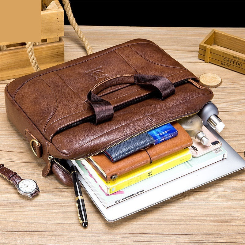 Full-grain Leather Large-capacity Men's Briefcase