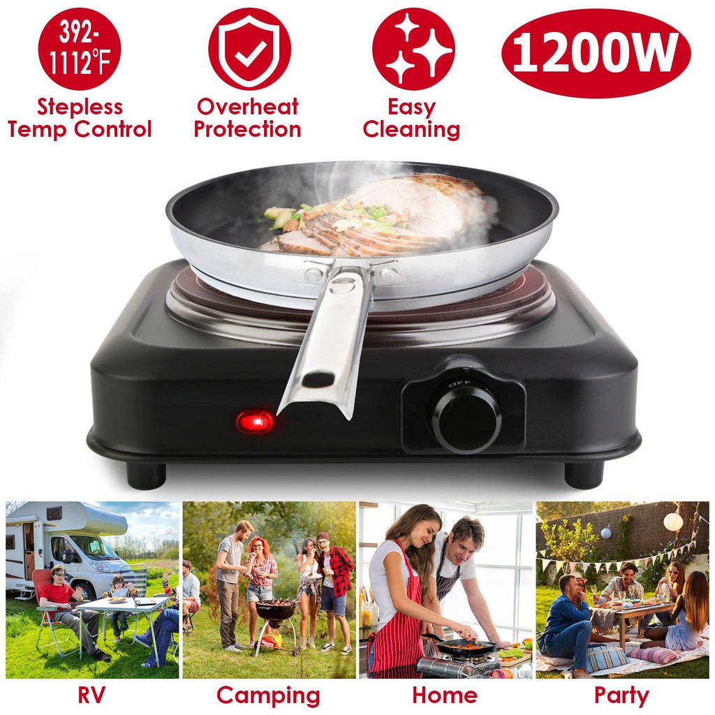 1200W Electric Infrared Single Burner Portable Heating Hot Plate Stove Countertop RV Hotplate with 7.5Ó Glass Cooktop Stepless Temperature Adjustments