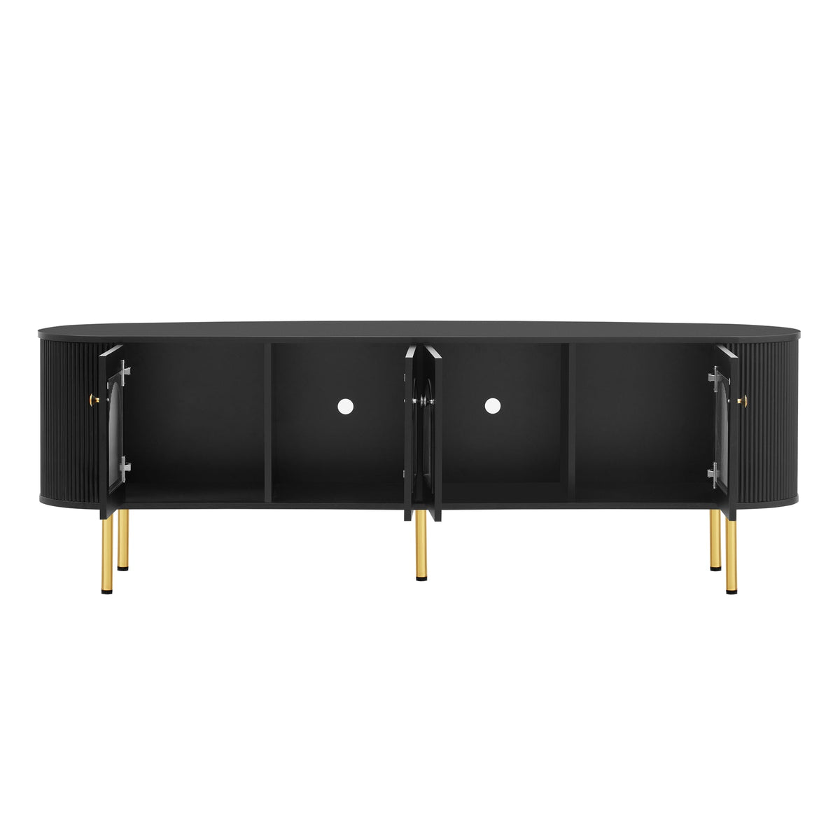 U-Can Modern TV Stand for TVs up to 80 Inches with 4 Cabinets with Metal Legs and Handles for Living room, Black