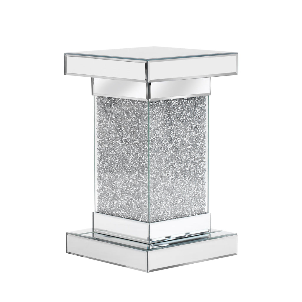 U-Can 11.8-inch silver square mirror coffee table with LED lights, modern diamond edge table, no assembly required