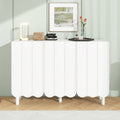 ON-TRANS Cream Style Shoe Cabinet with 5 Adjustable Solid Wood Legs, Large Storage Cabinet with Wave Doors, White