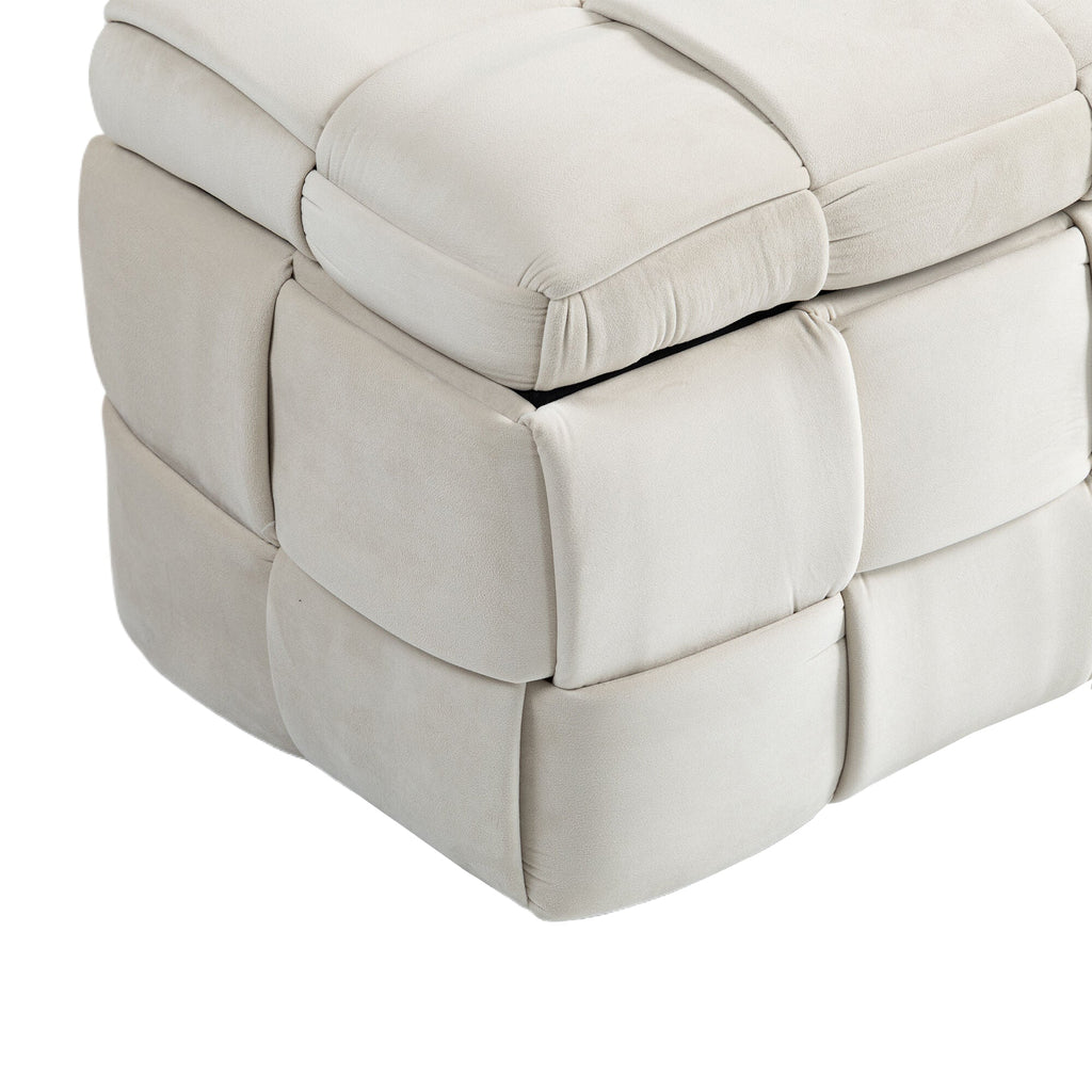 COOLMOR storage Ottoman chair, bedroom end stool, cushioned fabric entrance cushioned footstool with safety hinge (beige)
