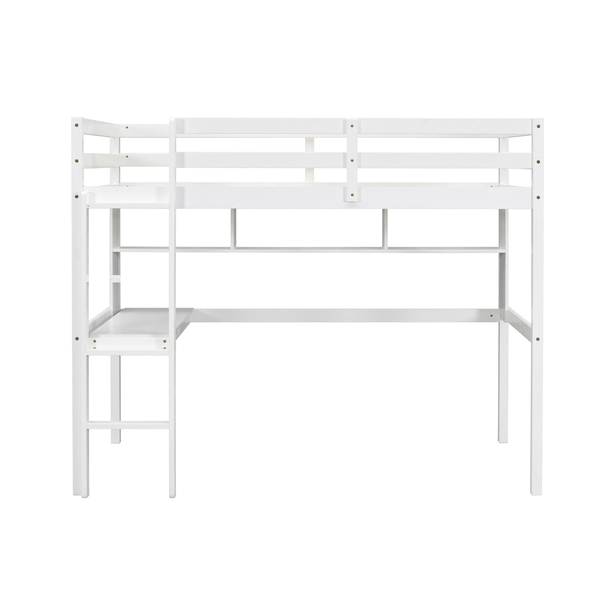 Twin Loft Bed with built-in desk and bookcase of three compartments, Guardrails and Ladder,White