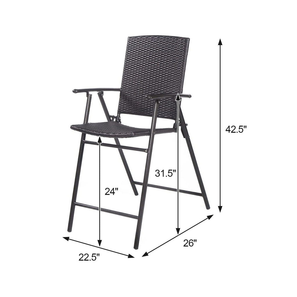Set of 4 Folding Rattan Bar Chairs with Footrests and Armrests for Outdoors and Indoors