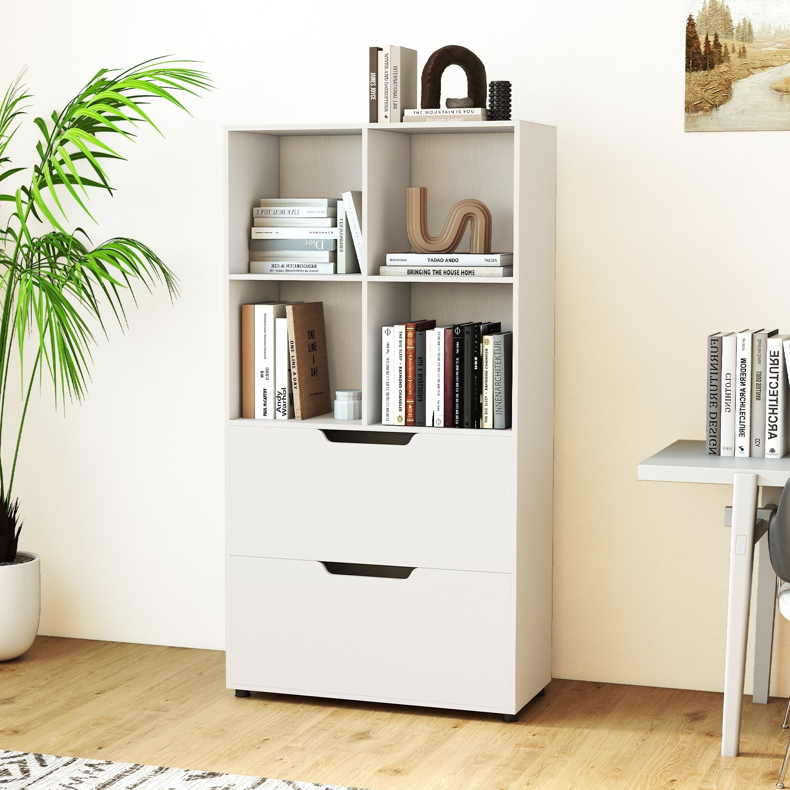 4-Cube Bookcase with 2 Drawers 51 inch 5-Tier Tall Freestanding Bookshelf