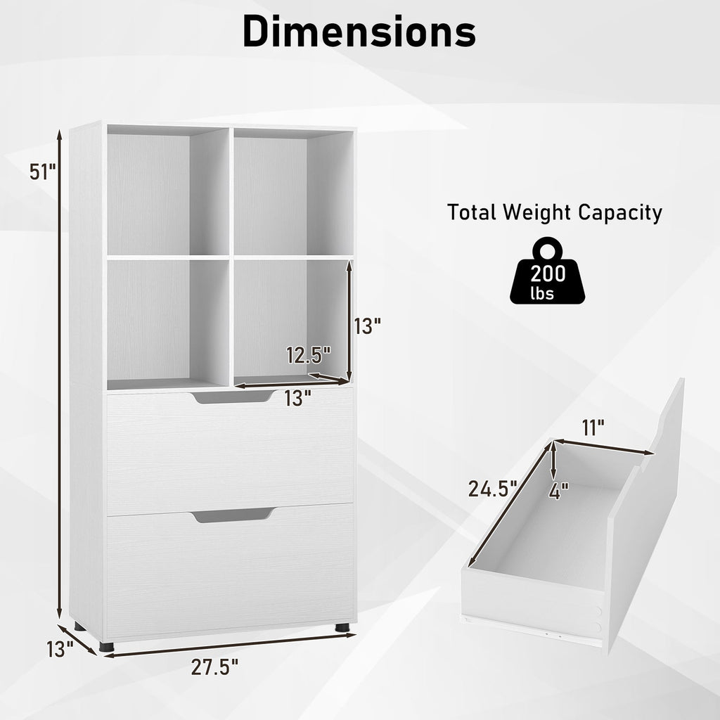4-Cube Bookcase with 2 Drawers 51 inch 5-Tier Tall Freestanding Bookshelf