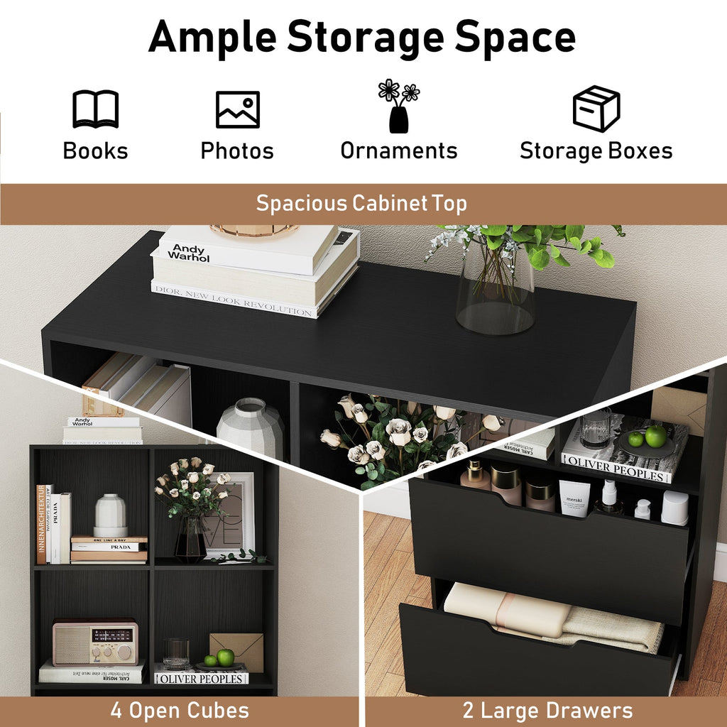 4-Cube Bookcase with 2 Drawers 51 inch 5-Tier Tall Freestanding Bookshelf