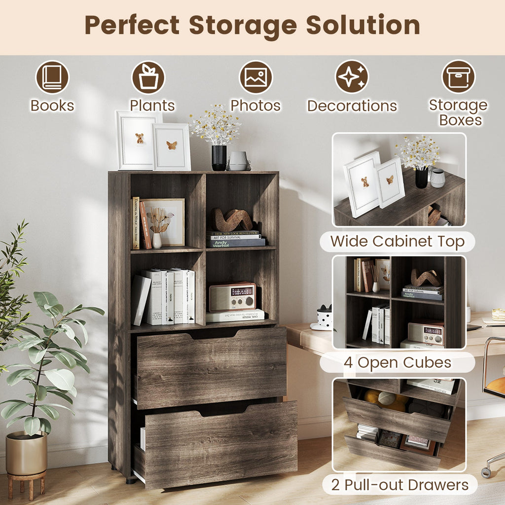 4-Cube Bookcase with 2 Drawers 51 inch 5-Tier Tall Freestanding Bookshelf