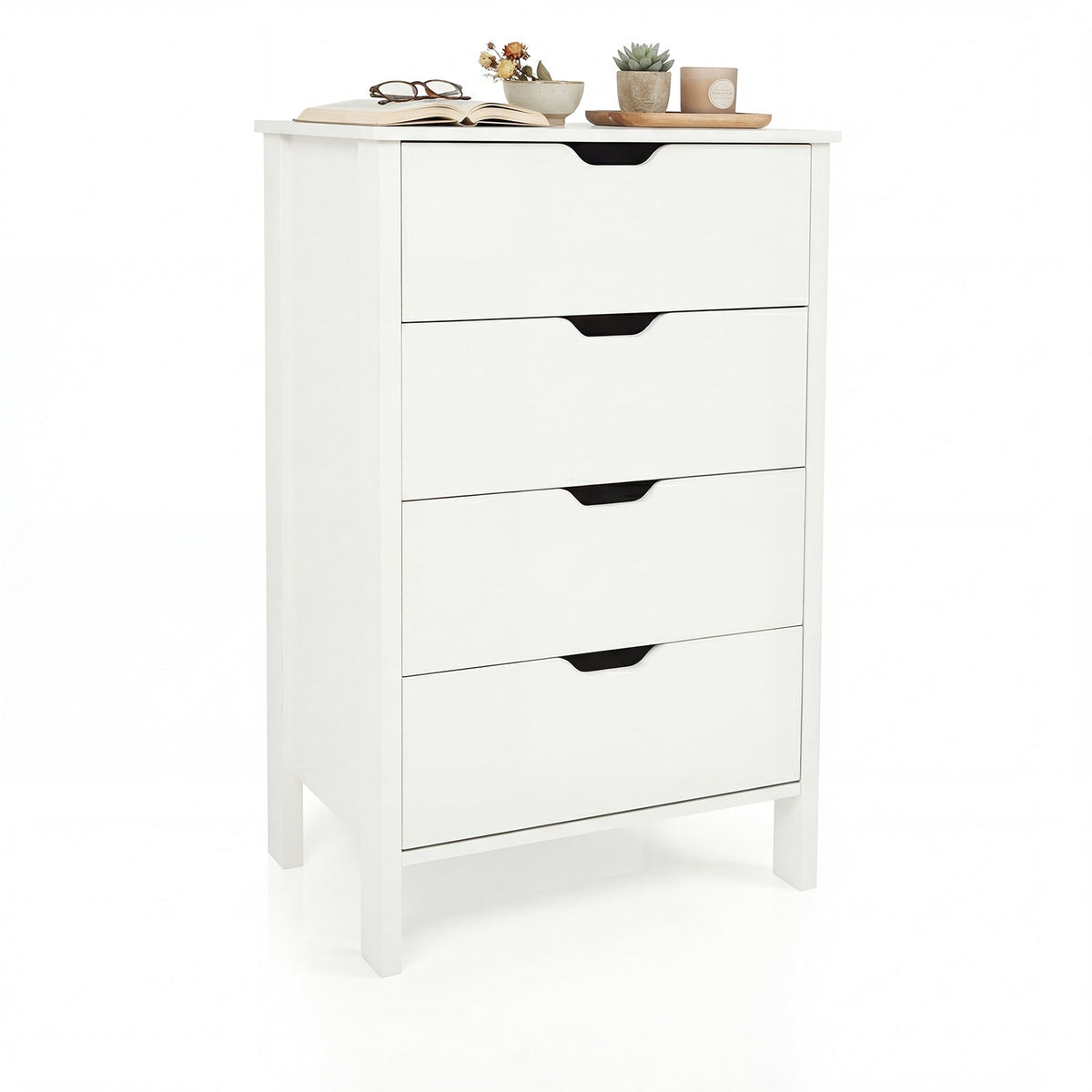 4-Drawer Dresser Wooden Nightstand with Anti-Tipping Kits-White