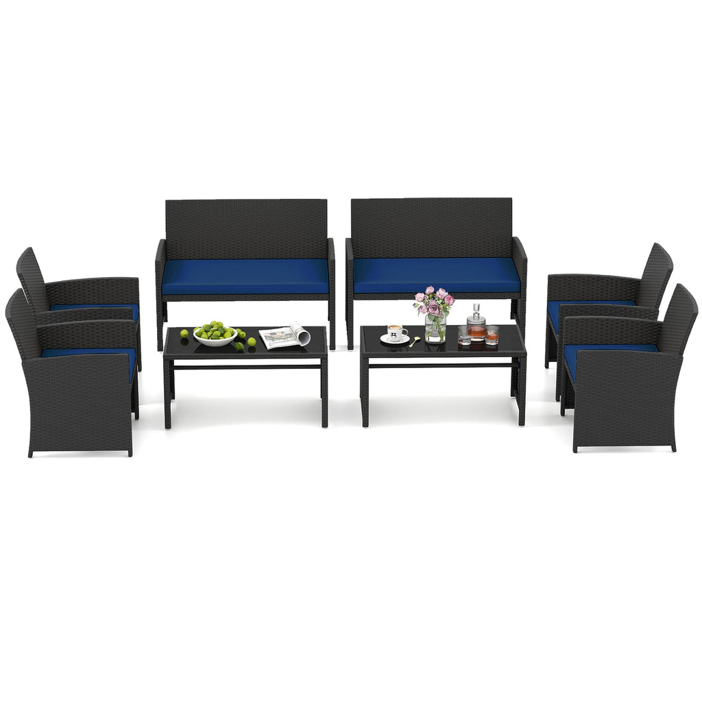 4 Pieces Patio Furniture Set with Tempered Glass Tabletop and Removable Cushion