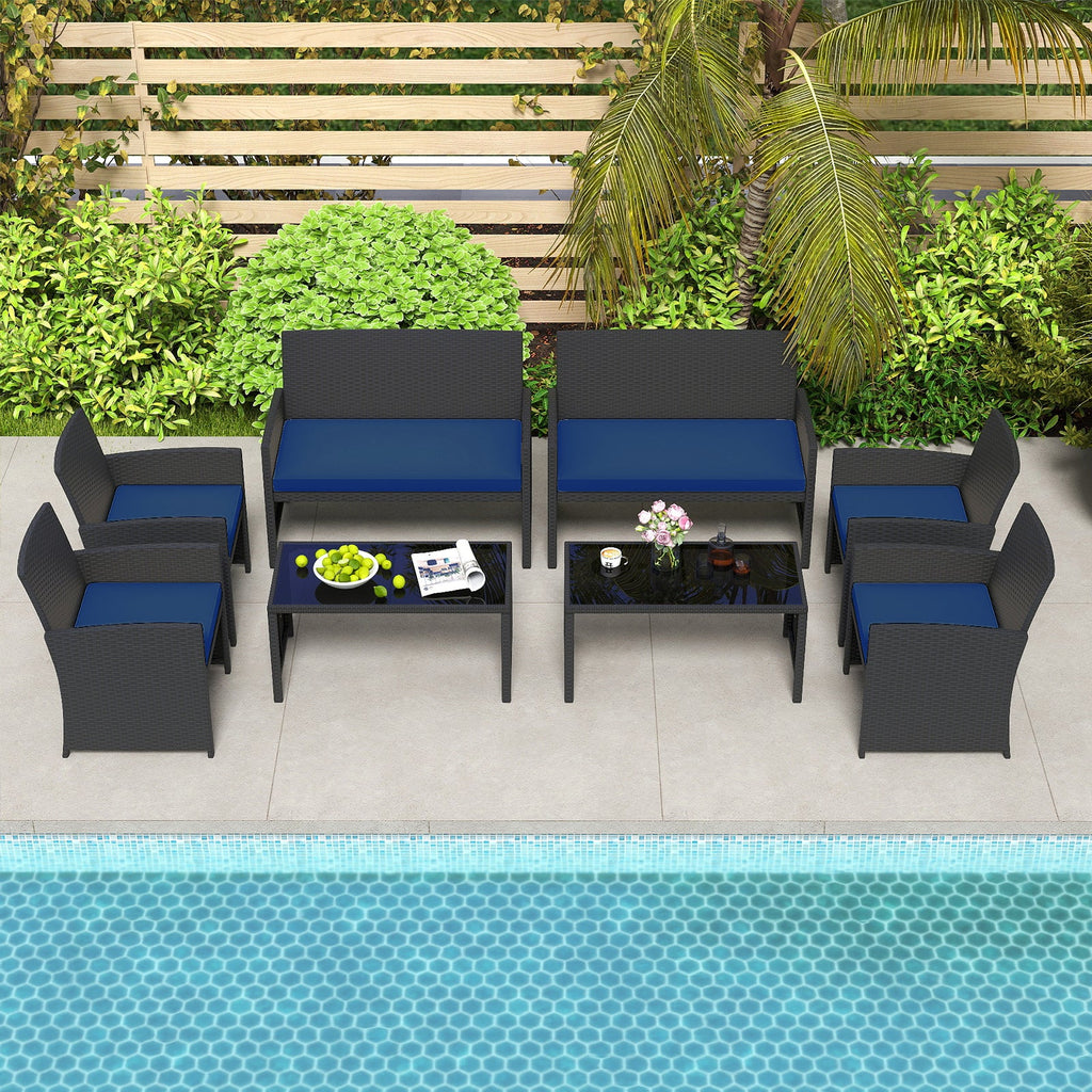 4 Pieces Patio Furniture Set with Tempered Glass Tabletop and Removable Cushion