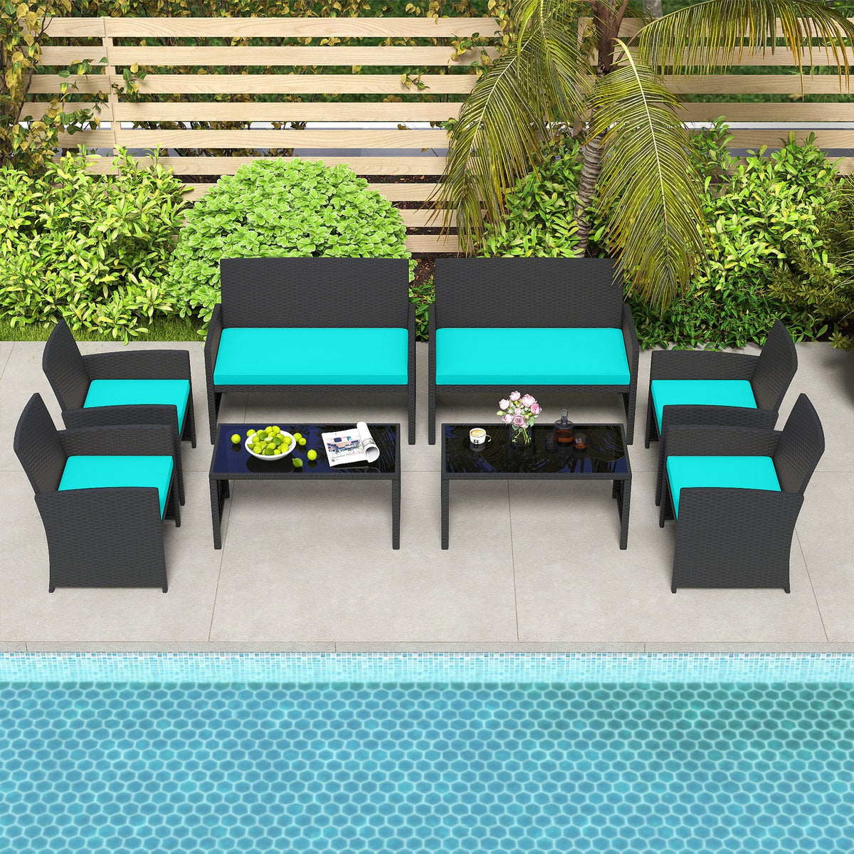 4 Pieces Patio Furniture Set with Tempered Glass Tabletop and Removable Cushion