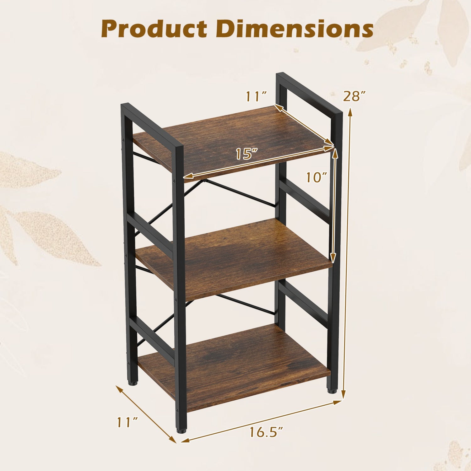 4-Tier Bookshelf with Metal Frame and Wooden Storage Racks for Study
