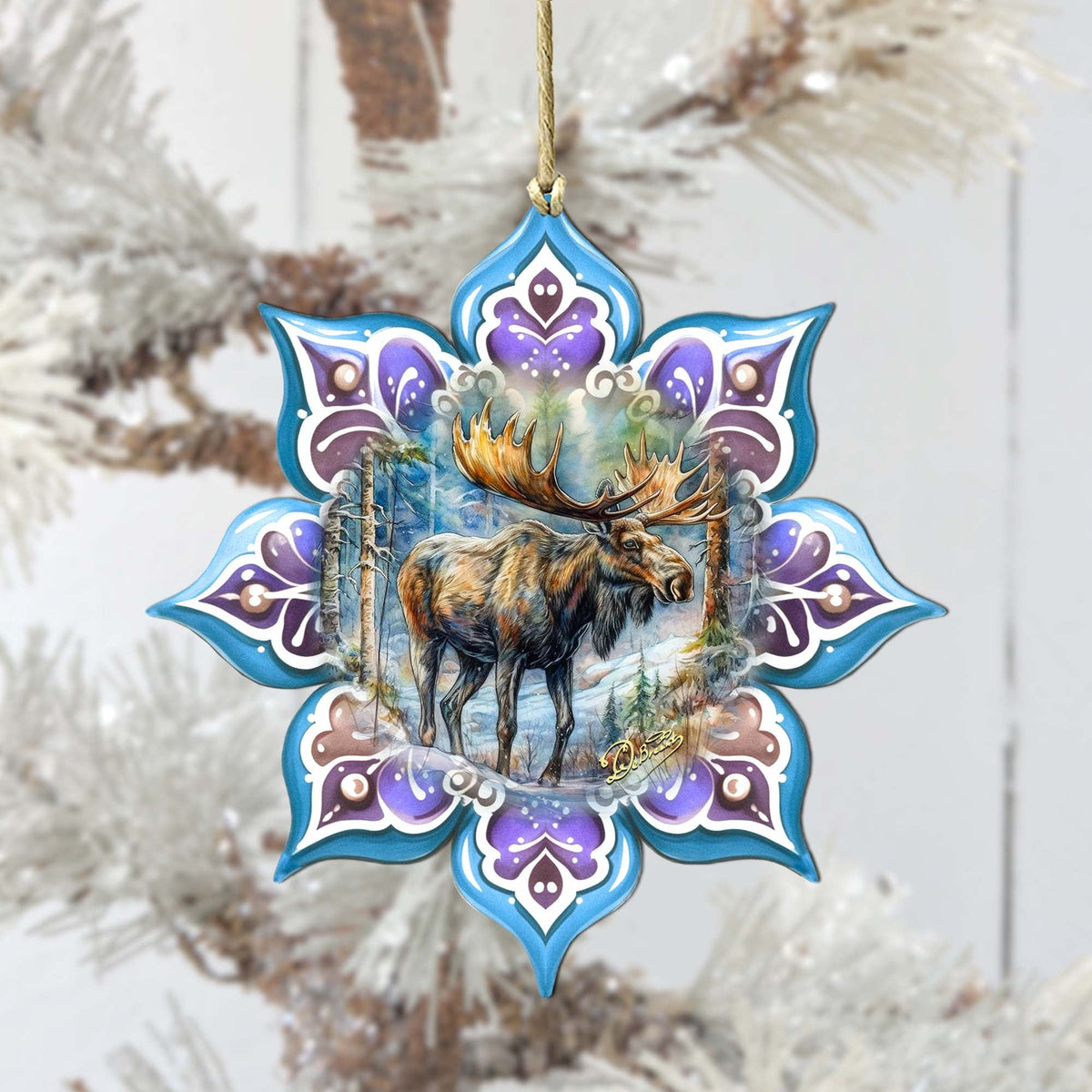 Moose Snowflake Large Wooden Ornament by G. Debrekht - Nature Wildlife Décor - 8688414M
