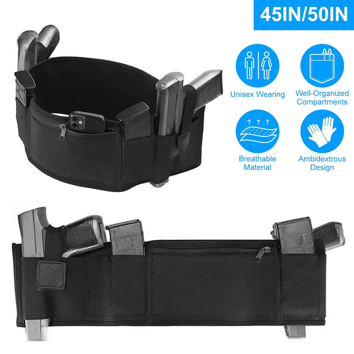 Belly Band Holster For Concealed Carry Unisex Waistband Holster For Man Woman Right Left Hand Draw Fit For Smith and Wesson, Shield, Glock 19, 17, 42,