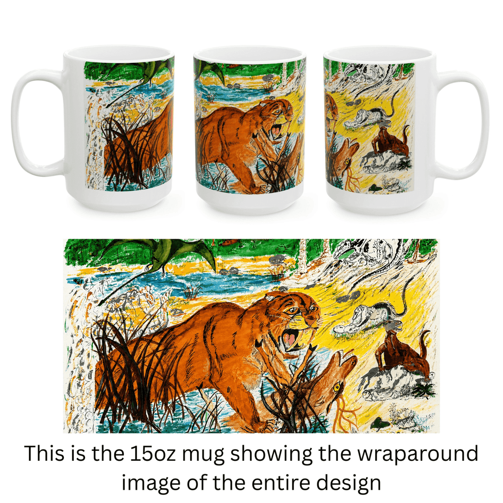 PimsArt Prehistoric Sabertooth Tiger Scene Mug From Original Painting