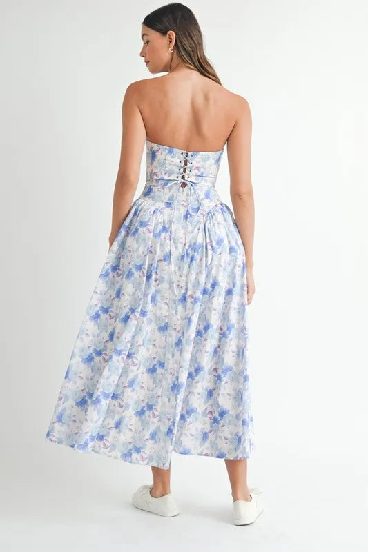 Sweetheart Neckline Floral Printed Midi Dress