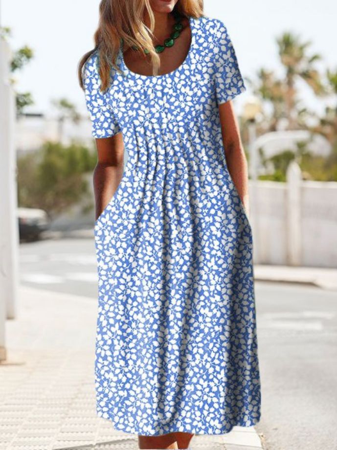 Women's 3D Print Round Neck Maxi Dress