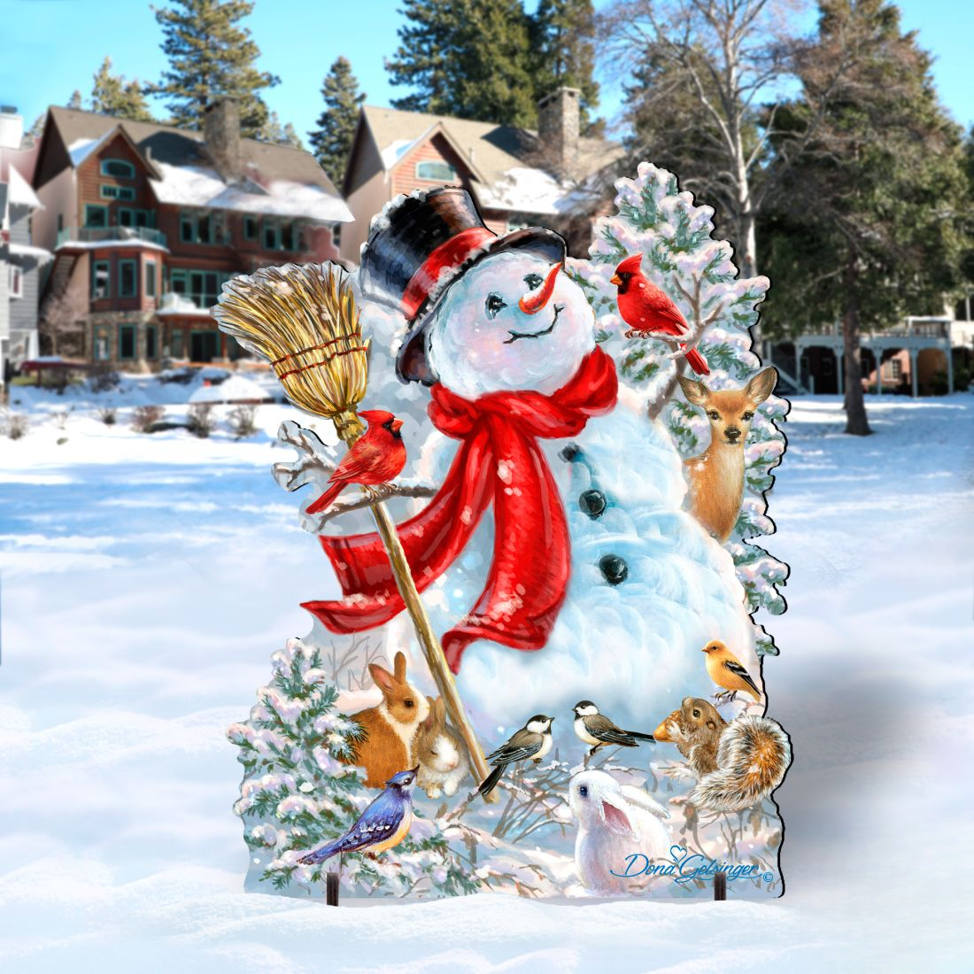 Frosty Forest Friends Snowman Christmas Outdoor Scene by D. Gelsinger - Christmas Santa Snowman Decor - 8461026F-1624