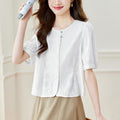 Round-neck Embroidered Shirt Womens Short-sleeve Top