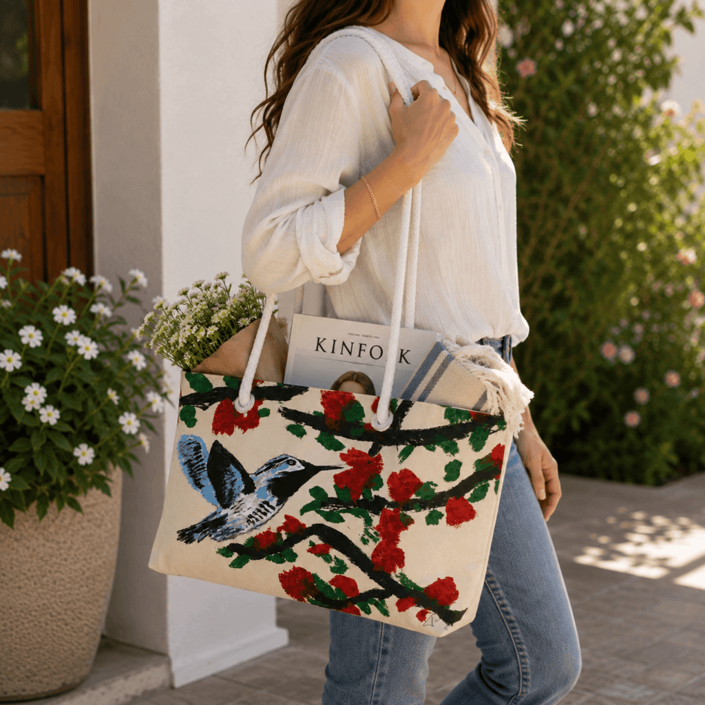 PimsArt Hummingbird Floral Weekender Bag From Original Painting
