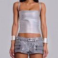 Fashionable New-style Sexy Streetwear Solid-color Zip-up Camisole