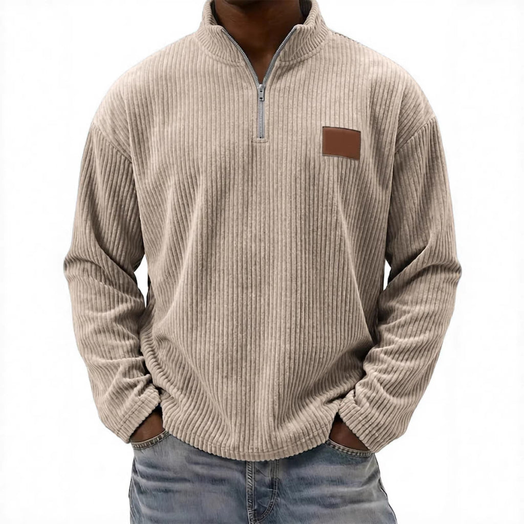 Mens Retro Corduroy Fashion Embroidered Pullover With A Stand-up Collar