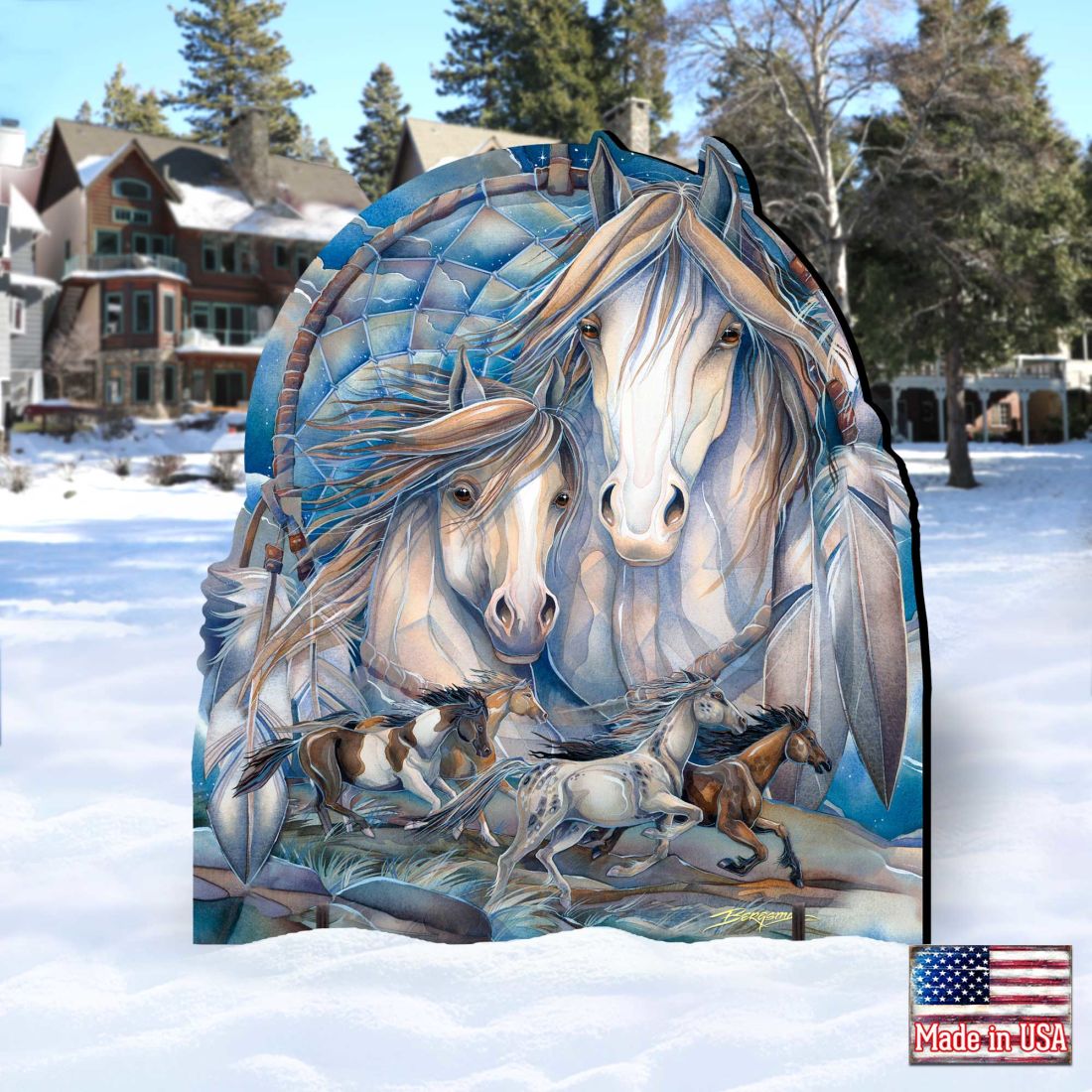 Mustangs Dream Catcher Journey Wildlife Outdoor Decor by J. Bergsma - Wildlife Holiday Decor - 8591637F-JB