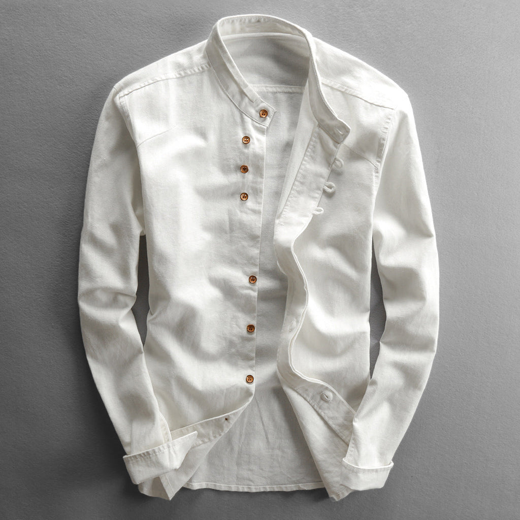 Vintage Chinese-style Slim-fit Shirt With A Mandarin Collar
