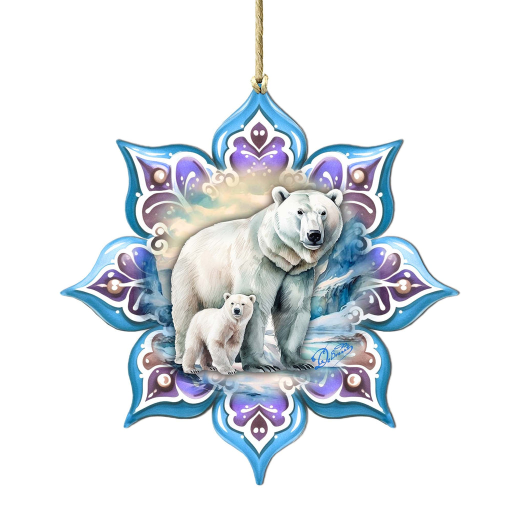 Polar Bear Snowflake Large Wooden Ornament by G. Debrekht - Nature Wildlife Decor - 8688408M
