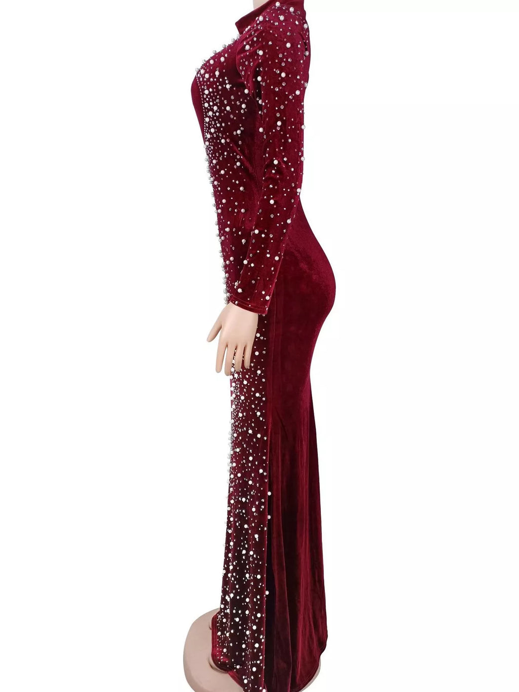 Rhinestone Embellished Velvet Mermaid Evening Maxi Dress