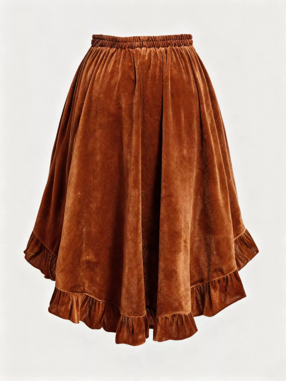 Ruffled Velvet Elastic Waist Skirt