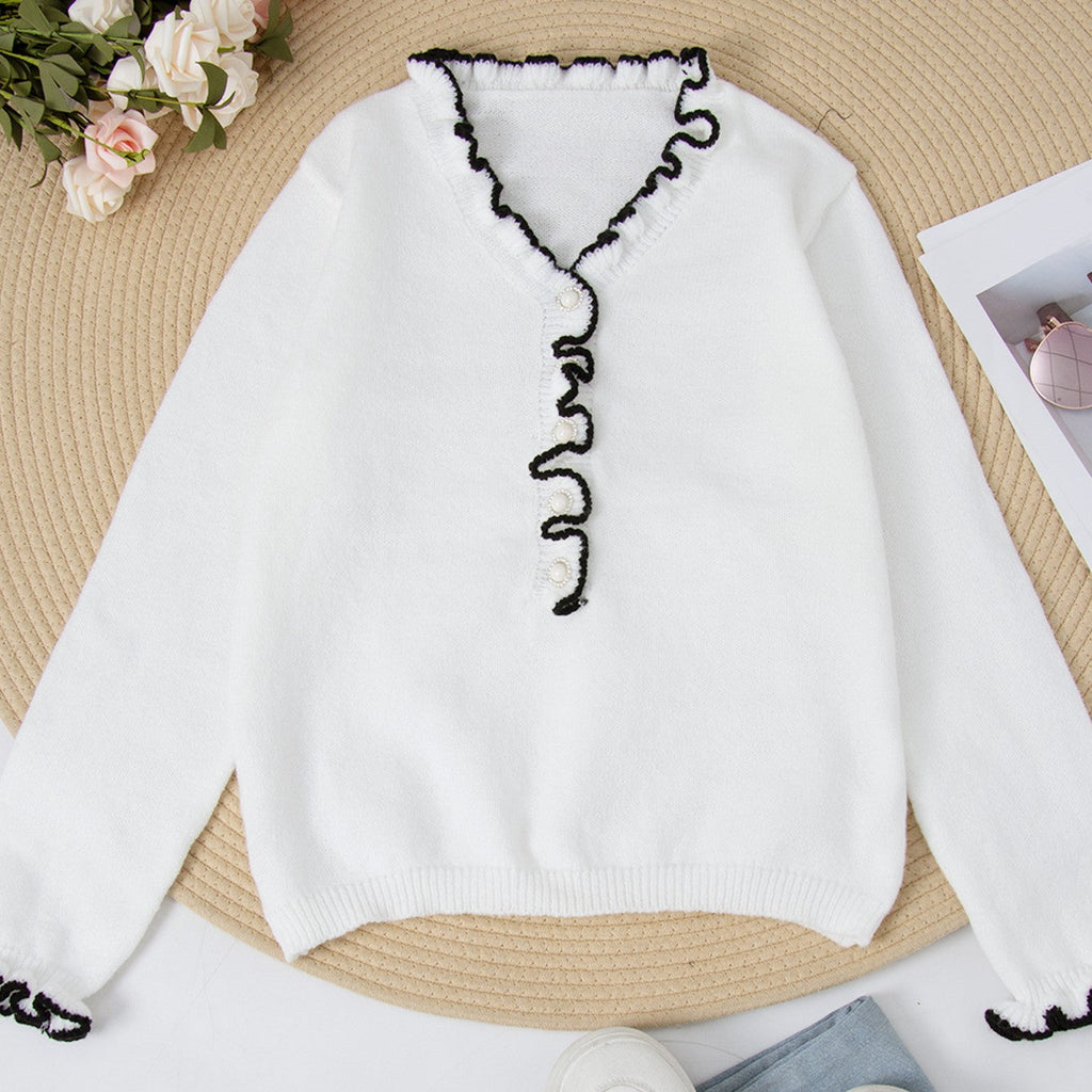 Women’s V-Neck Bell Sleeve Pullover Top – Long Sleeve