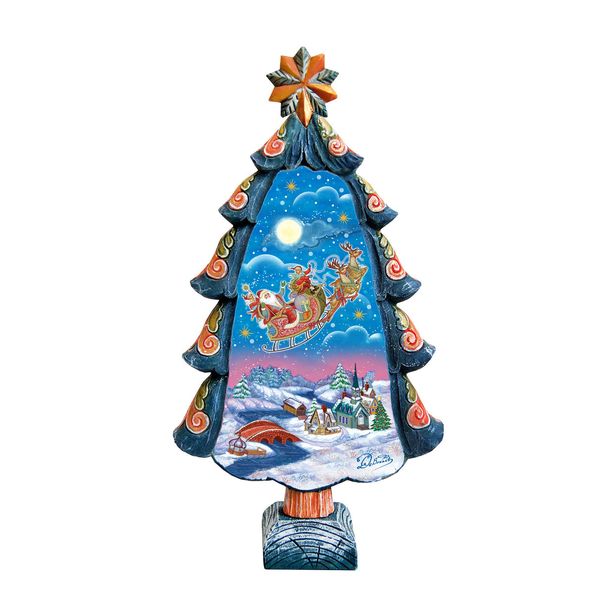 Up-Up and Away Christmas Tree Handcrafted Christmas Figurine - G. DeBrekht - Christmas Santa Snowman Decor - 588055L