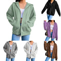 Women's Loose Zip Hooded Jacket – Casual Street Style Long Sleeve