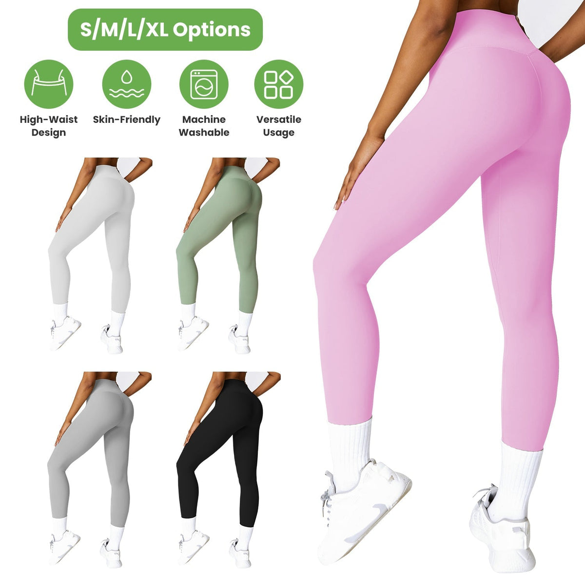 Women\'s High Waist Workout Leggings Tummy Control Compression Yoga Tight Pants Gym Pants Athletic Running Leggings with 25In Inseam No Front Seam