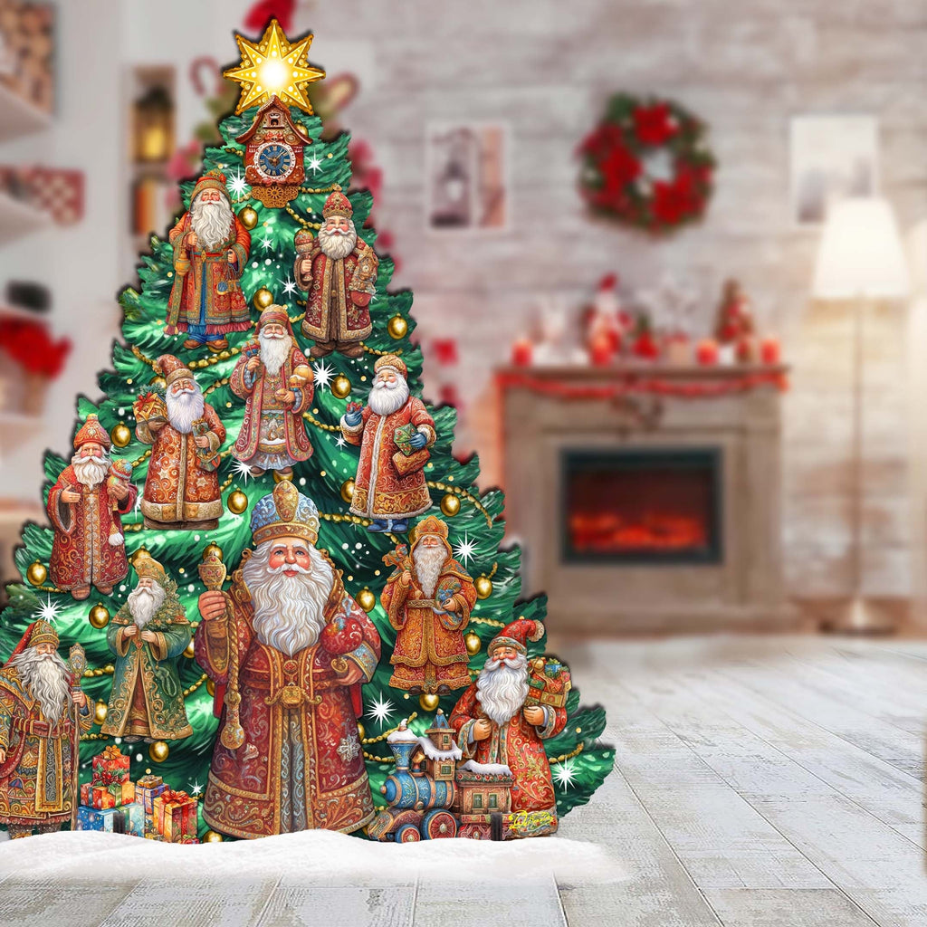Santa-Themed Christmas Tree Outdoor Indoor Decor Wooden Christmas Decoration by G. Debrekht Christmas Decor - 8191517F