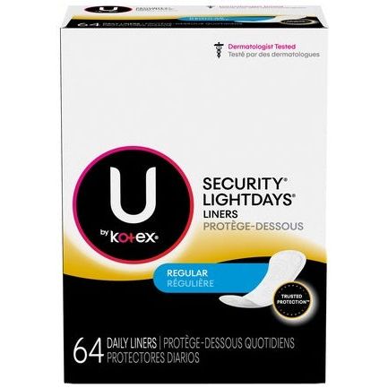 U by Kotex Lightdays Plus Panty Liners, Regular, 8 Packs of 64 ct (512 Total)