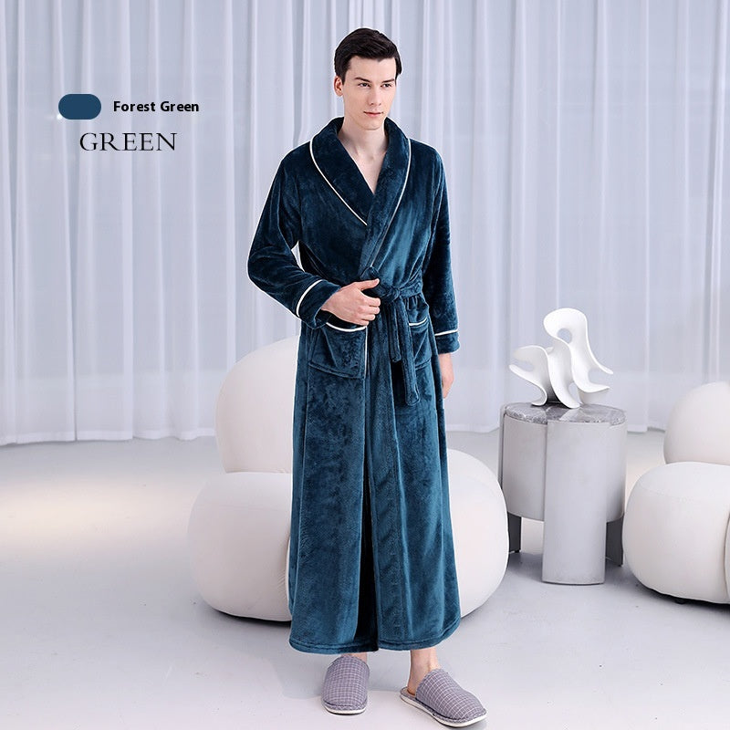 Extended Autumn And Winter Coral Fleece Bathrobe