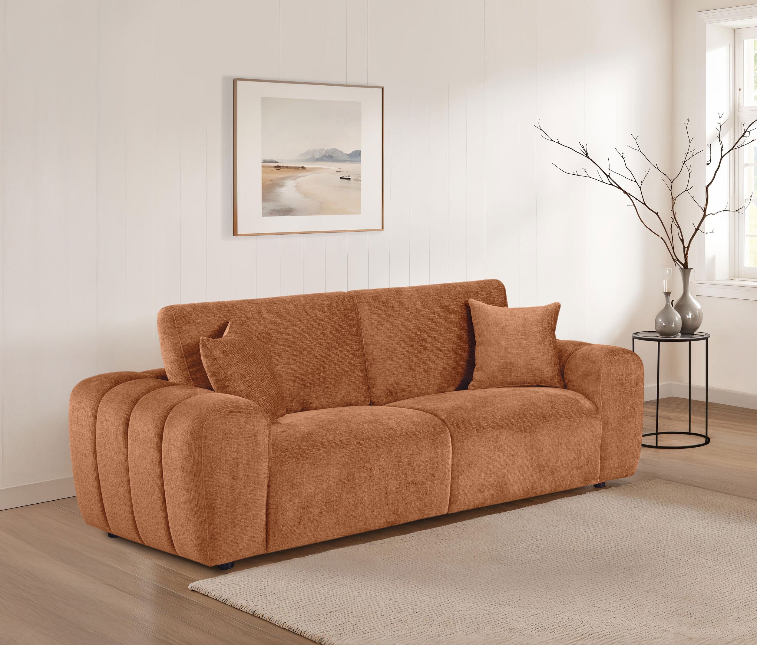 Burnett Chenille Upholstered Wide Arm Sofa Burnt Orange