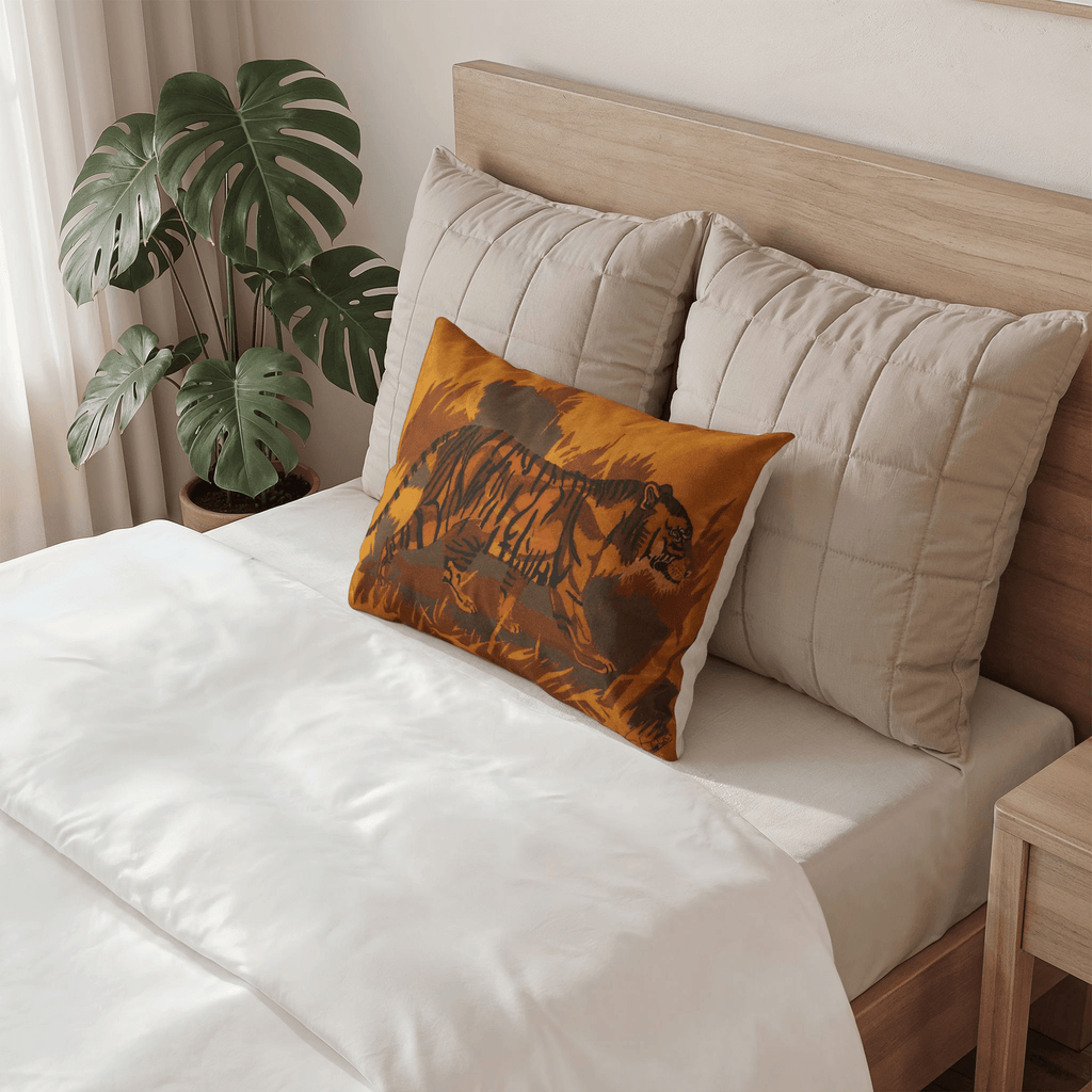 PimsArt Amber Tiger Jungle Scene Pillow Sham From Original Painting