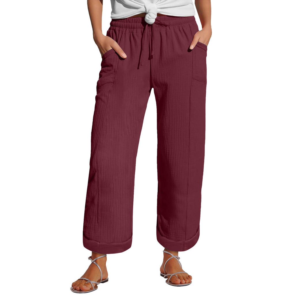 High-waisted Belted Loose-fitting Wide-leg Trousers For Women