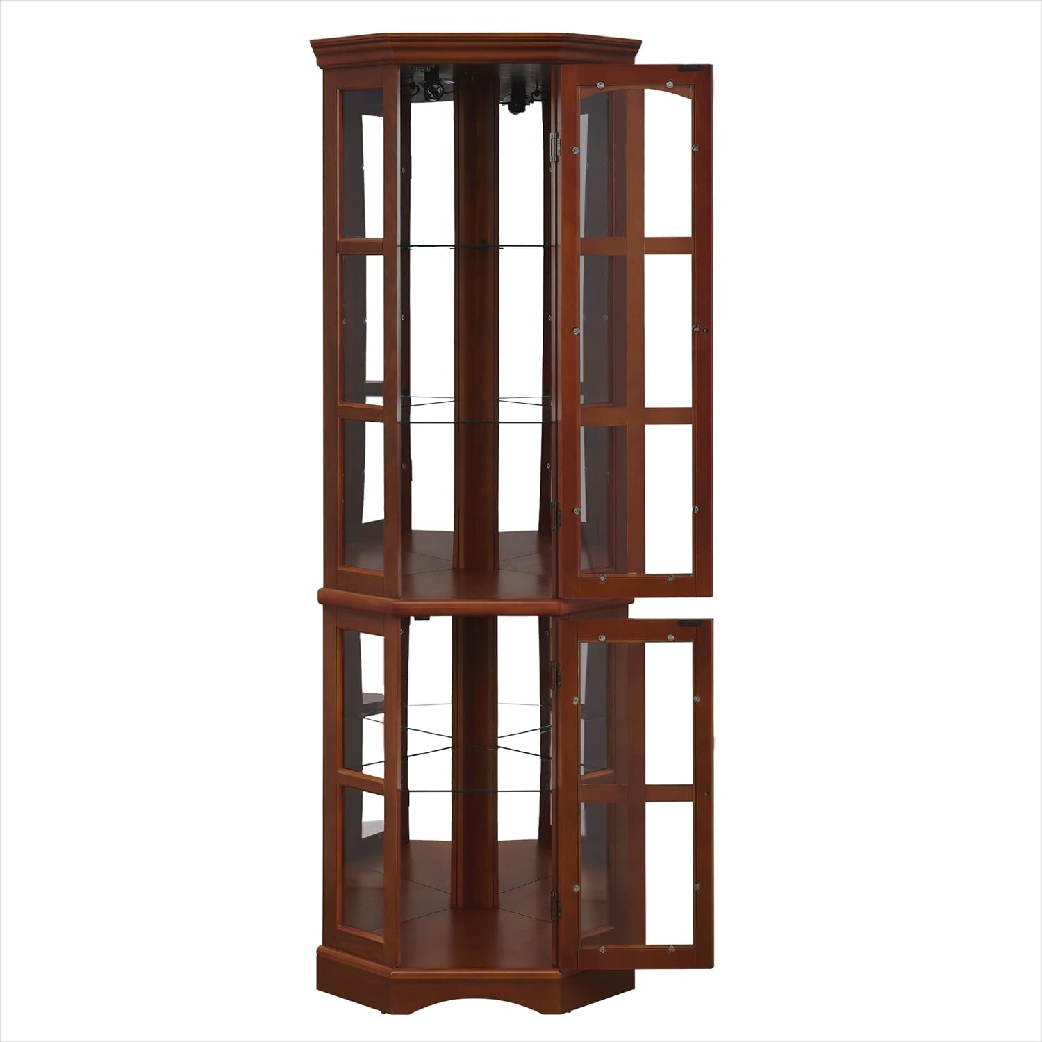 Corner Curio Cabinet with 5 Shelves and Lighting System, Walnut(E26 light bulb not included)