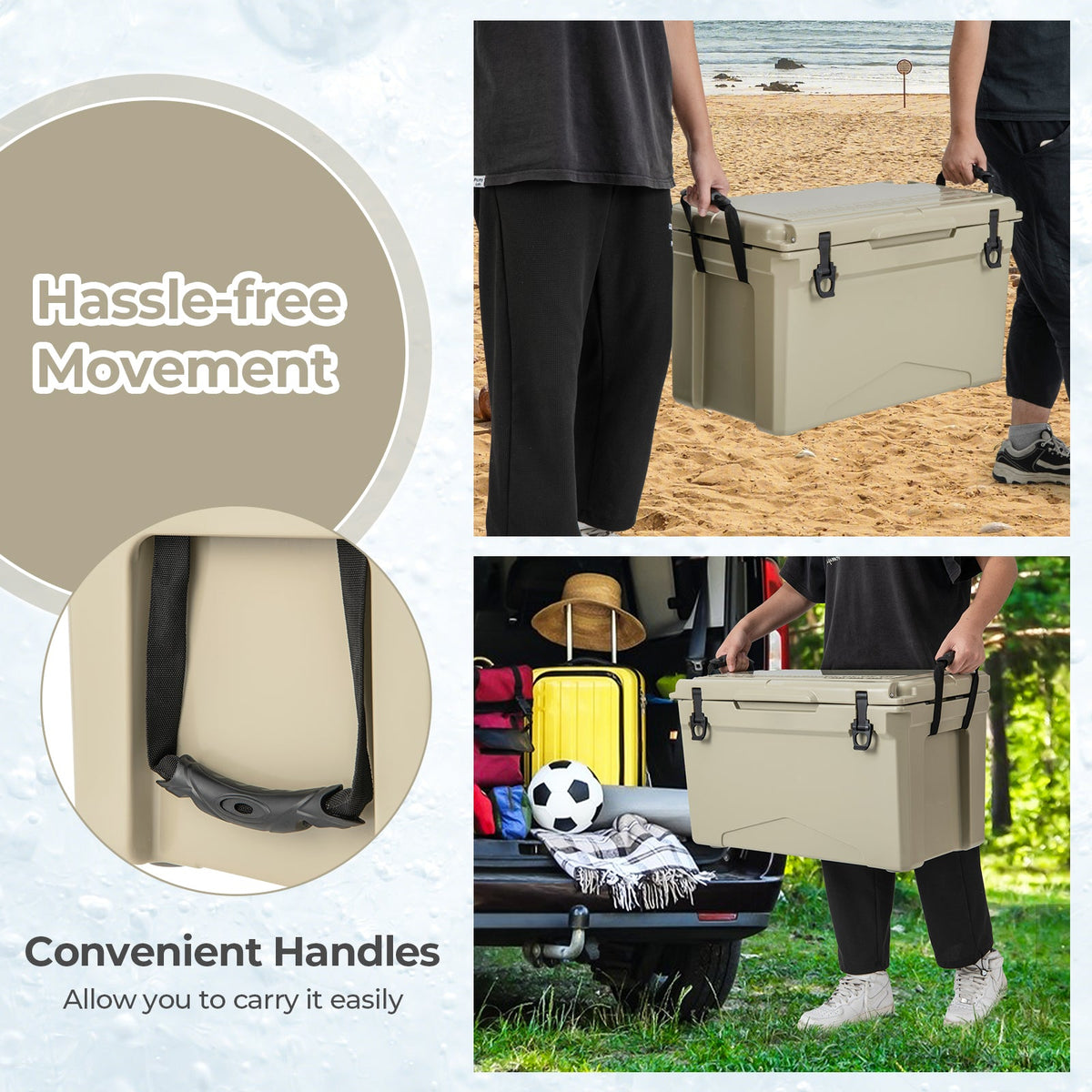 50 QT Rotomolded Cooler Insulated Portable Ice Chest with Integrated Cup Holders
